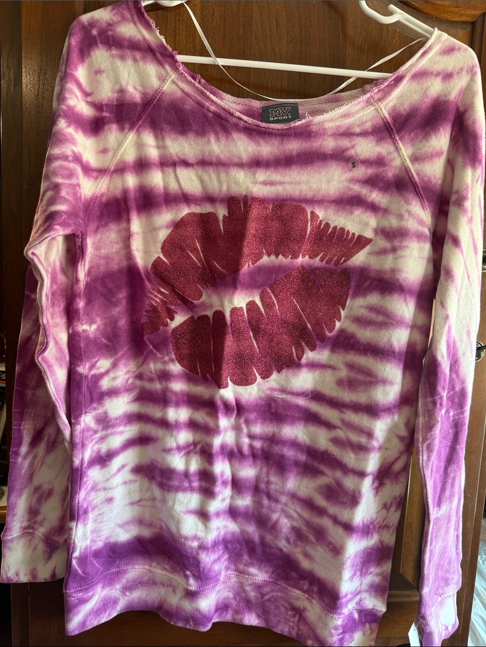 MV Sport Purple & White Tie-Dye Lip Graphic Long Sleeve Sweatshirt